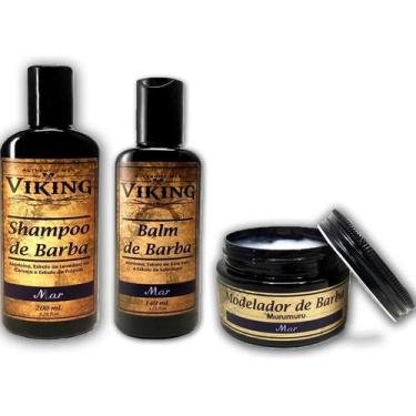 Imagem de Kit Shampoo, Modelador E Balm De Barba Viking Linha Mar - Viking.brand