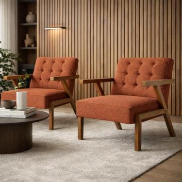 Imagem de Kit 2 Poltronas Zara Capitone Tecido Boucle Moderna Decorativa Pés Em 