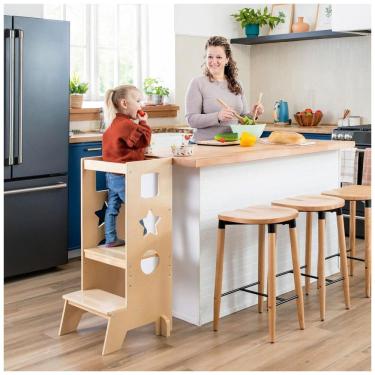 Imagem de Banqueta Torre de Aprendizagem Guidecraft Jr. Classic Kitchen Helper Natural Madeira Bétula Altura Ajustável