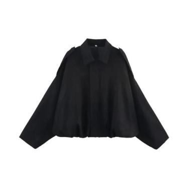 Imagem de Jaquetas Bomber Vintage Femininas De Manga Longa Com Gola Reversível, 