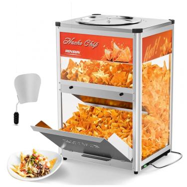 Imagem de Aquecedor de Nachos ROVSUN Prata Inox com Porta de Vidro, Luz de Aquecimento e Defletor Removível