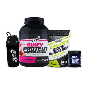 Imagem de Kit Ganho de Massa Whey 900g + Creatina 500g + Pré-Treino 300g Limão +