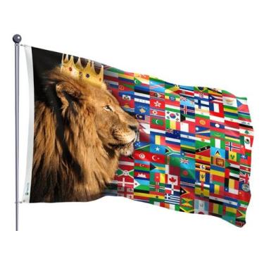 Imagem de Bandeira Evangélica Nações Leão de Judá Estampada Dupla Face 90x128cm 