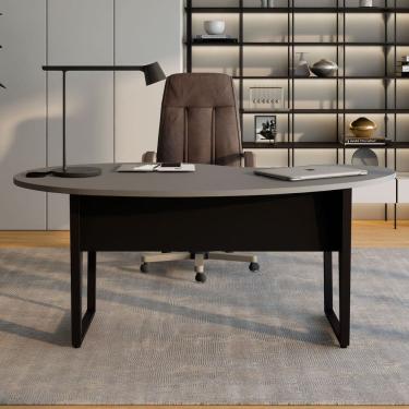 Imagem de Mesa Escrivaninha Orgânica Linear 175cmx92cm com Pés Metal para Escritório Corporate F5 Preto/Cinza