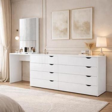 Imagem de Cômoda Penteadeira 8 Gavetas com Espelho Porto - Politorno