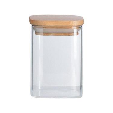 Imagem de Pote de Vidro com Tampa de Bambu Oikos 200ML Hermético Quadrado, 200ml