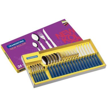 Imagem de Faqueiro Tramontina New Kolor em Inox e Cabos Azul 24 Peças, Azul, 24