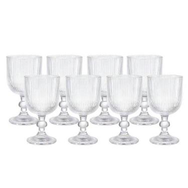 Imagem de Jogo 8 Taça De Vidro Transparente Canelada 380ml Em Casa Tem