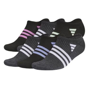Imagem de adidas Meias esportivas femininas Superlite 3.0 invisíveis, ajuste discreto com enchimento direcionado e compressão de arco (6 pares), Preto/Pulse Lilás Roxo/Branco, M