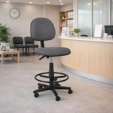 Imagem de Cadeira para Escritório Caixa Alta Executiva Cinza com Preto com Rodízios e Regulagem de Altura, Ergonômica com Aro de Aço, Ideal para Caixa, Recepção, Laboratório e Bancada -Escritex