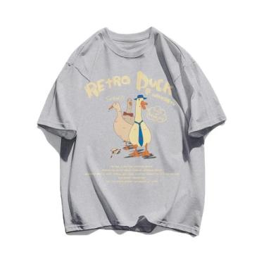 Imagem de Camisetas De Algodão Com Estampa De Pato Retro Para Homens, Soltas E R