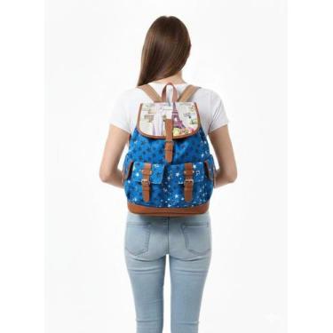 Imagem de Mochila Feminina Paris Torre Eiffel Retrô Azul