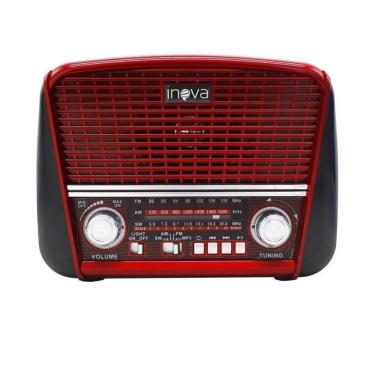 Imagem de Rádio Retrô Portátil Inova com Lanterna, USB, SD, Luz de Botões, FM, Recarregável 110V vermelho-preto