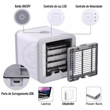 Imagem de Mini Ar Condicionado Portátil com 3 Velocidades e Função Purificador e Umidificador de Ar Frio 110V