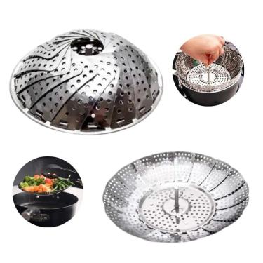 Imagem de Cesta para Cozimento a Vapor Kit 03 Cesta Inox 30CM com Escorredor Ajustável em Aço Inox para Panelas Inox