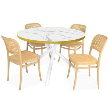 Imagem de Conjunto Mesa de Jantar Redonda Solaris Branca 120cm com 4 Cadeiras Ro