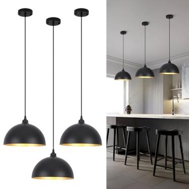 Imagem de PUMING 3 Conjuntos De Luminárias Pendentes Pretas De 11,8" Para Ilha De Cozinha, Lustre Industrial Moderno Para Teto, Luminária Suspensa Para Cozinha, Sala De Jantar, Sala De Estar, Hall De Entrada