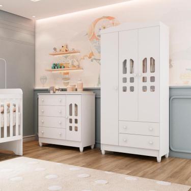 Imagem de Quarto Bebê Cômoda Infantil Fraldário Selena Guarda Roupa Mirelle 3 Portas 100% MDF Bra...