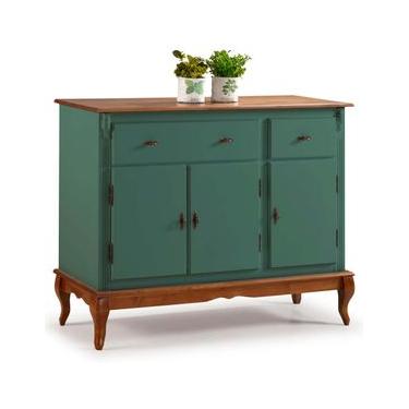 Imagem de Balcão Linz 3 Portas Pés Luis XV 99 x 132 x 45 cm (A x L x P) - Cor Verde Musgo/Imbuia Glazer