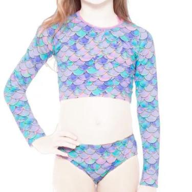 Imagem de Biquini Infantil + Blusa Cropped Proteção Solar Uv50 Sereia - ANJO DA 