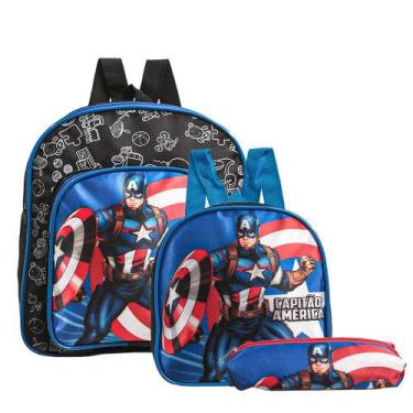 Imagem de Mochila Escolar Capitão América Costas Kit Lancheira+Estojo - TOYS 2U