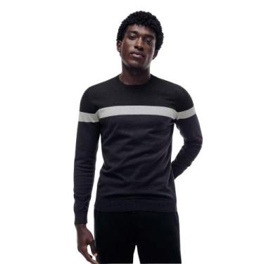 Imagem de Camiseta Hering Listrada Manga Longa em Azul e Cinza, XXG, Azul