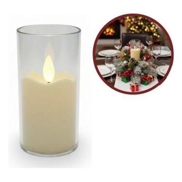 Imagem de Vela Fake Copo Acrílico Led 11x5cm Decoração Natal Enfeite Branco Vela