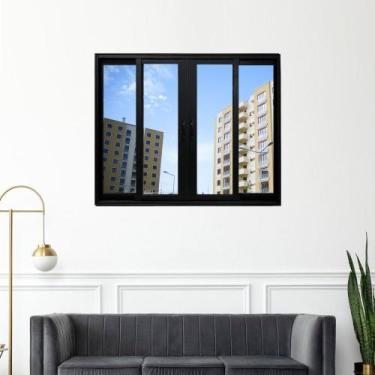Imagem de Janela Vitrô de Alumínio 4 Folhas Preto 100 x 120cm Linha 25 Esquadria