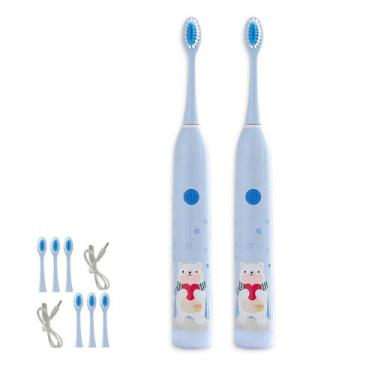Imagem de Escova Dental Eletrica Infantil Kit 2 Uni Recarregavel Limpeza Gengiva