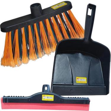 Imagem de Kit Vassoura Pá Rodinho limpeza Genial Não Risca Sem Cabo - Poli Clean