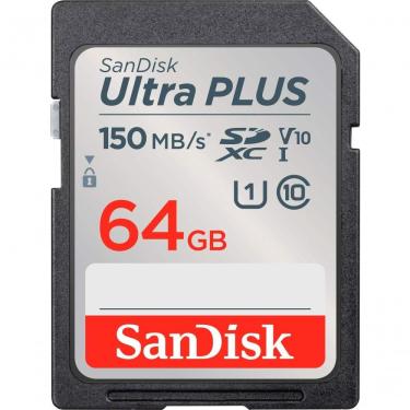 Imagem de Cartão de Memória Ultra Plus 64GB SDXC UHS-I com Velocidade de Transferência Rápida e Resistência a Choque Sandisk