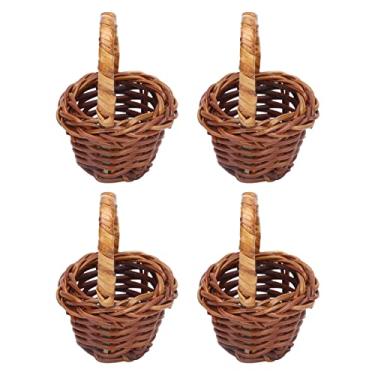 Imagem de Cesta de armazenamento de casa de bonecas, mini cesta de frutas tecida à mão de vime para brinquedos de decoração para crianças para presente