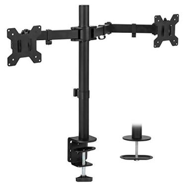 Imagem de Mount-It! Suporte de monitor duplo | Suporte de mesa de monitor duplo | Dois braços ajustáveis de movimento total resistente para 2 telas de computador 17 19 20 21 22 24 27 polegadas | VESA 75 100 | Base de ilhós e grampo C