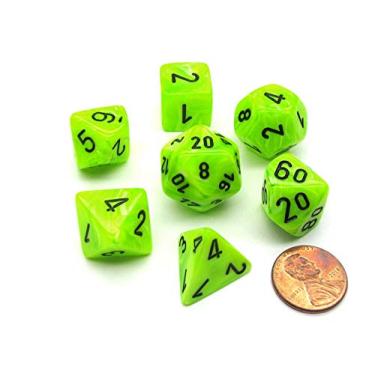 Imagem de Chessex Dados: Conjunto de dados poliédricos de vórtice de 7 matrizes - verde brilhante com números pretos CHX-27430