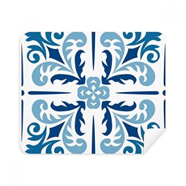Imagem de Azul Marrocos Pano de Limpeza Decorativo Flor Ilustração Limpador de Tela 2 Peças Tecido de Camurça