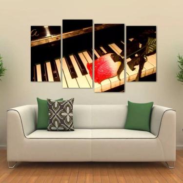 Imagem de Quadro Decorativo Piano E Rosa Mosaico Em Tecido 4 Peças 1