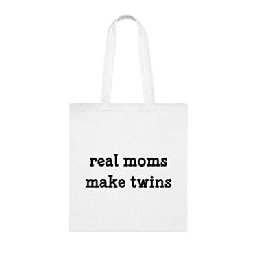 Imagem de Bolsa Tote Real Moms Make Twins, para mãe, bolsa de ombro para mãe, bolsas reutilizáveis para mãe, presente para mãe da filha favorita, filho e filhos, Branco