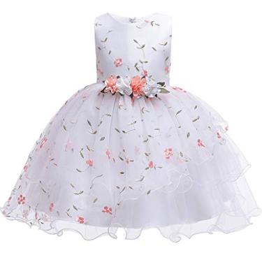 Imagem de Vestido infantil infantil menina sem mangas floral bordado tule princesa vestido de formatura roupas meninas vestidos de verão (rosa, 4-5 anos)