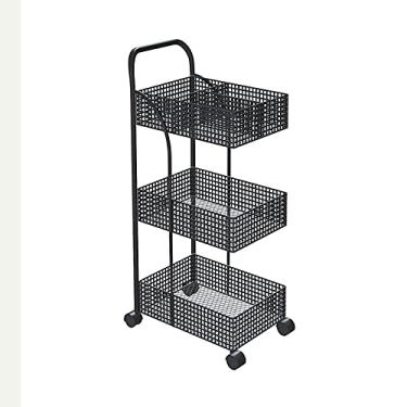 Imagem de Prateleira do banheiro Prateleiras de armazenamento de banheiro, carrinho de rolamento de fio de malha de 3 níveis com plataformas de armazenamento de metal para casa, escritório cozinha banheiro quar