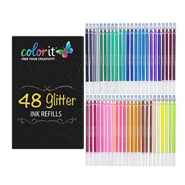 Imagem de Refil de tinta colorida com glitter ColorIt 48 – Cartuchos fáceis de substituir para conjunto de canetas de gel com glitter