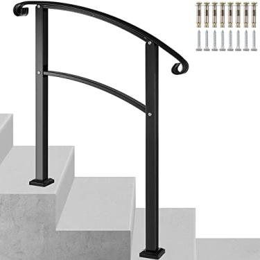 Imagem de Yajun Corrimãos para degraus ao ar livre arco de ferro varanda frontal corrimão de transição 2-3 degraus trilho de escada com kit de instalação decoração de jardim, preto, 92 * 106 cm