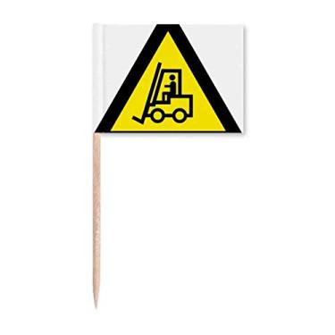 Imagem de Símbolo de aviso amarelo preto empilhadeiras triangulares bandeiras de palito de dente marcador topo decoração de festa