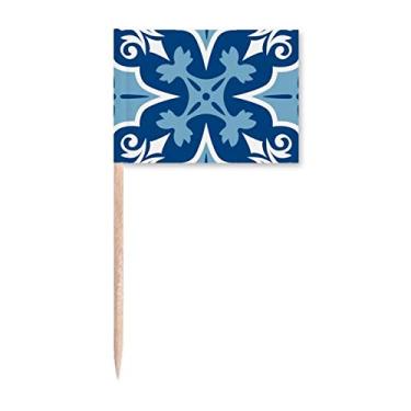 Imagem de Marrocos Flor Decorativa Azul Ilustração Palito Bandeiras Marcador Topper Decoração de Festa
