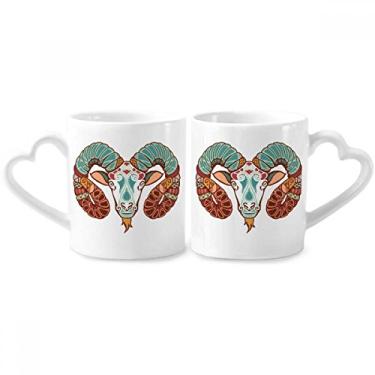 Imagem de Conjunto de canecas de porcelana para casais, símbolo do zodíaco, constelação de Áries, coração e coração