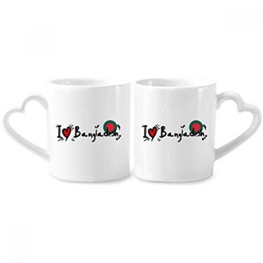 Imagem de I Love Bangladesh Word Flag Love Heart Illustration Couple Porcelain Mug Set Ceramic Lover Cup Heart Handle