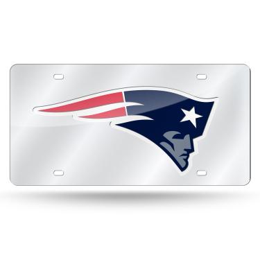 Imagem de Rico Industries Placa de licença de metal incrustada a laser NFL New England Patriots, prata, 15 x 30 cm