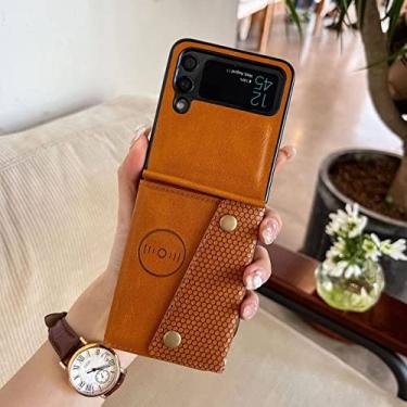 Imagem de Capa de couro para Samsung Galaxy Z Flip 3 4 Flip3 Flip4 5G Porta-cartão à prova de choque carteira protetora Crossbody cordão capa de telefone, marrom, para Galaxy Z Flip4 5G