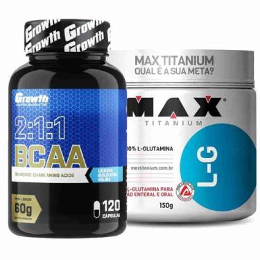Imagem de Kit Bcaa 120 Caps Growth + Glutamina Pura 150G Max Titanium - Growth S