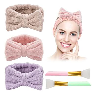 Imagem de Hvinie – Faixas de cabelo femininas de microfibra com laço para maquiagem macia, elástica, para usar no rosto, spa, ioga, para mulheres e meninas