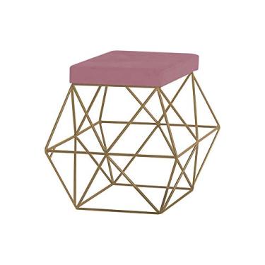 Imagem de Puff Decorativo Sala de Estar Base Gold Trixie Veludo Rosê - Gran Belo